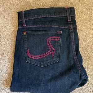Women’s Rock & Republic dark blue denim jeans pink stitch pockets